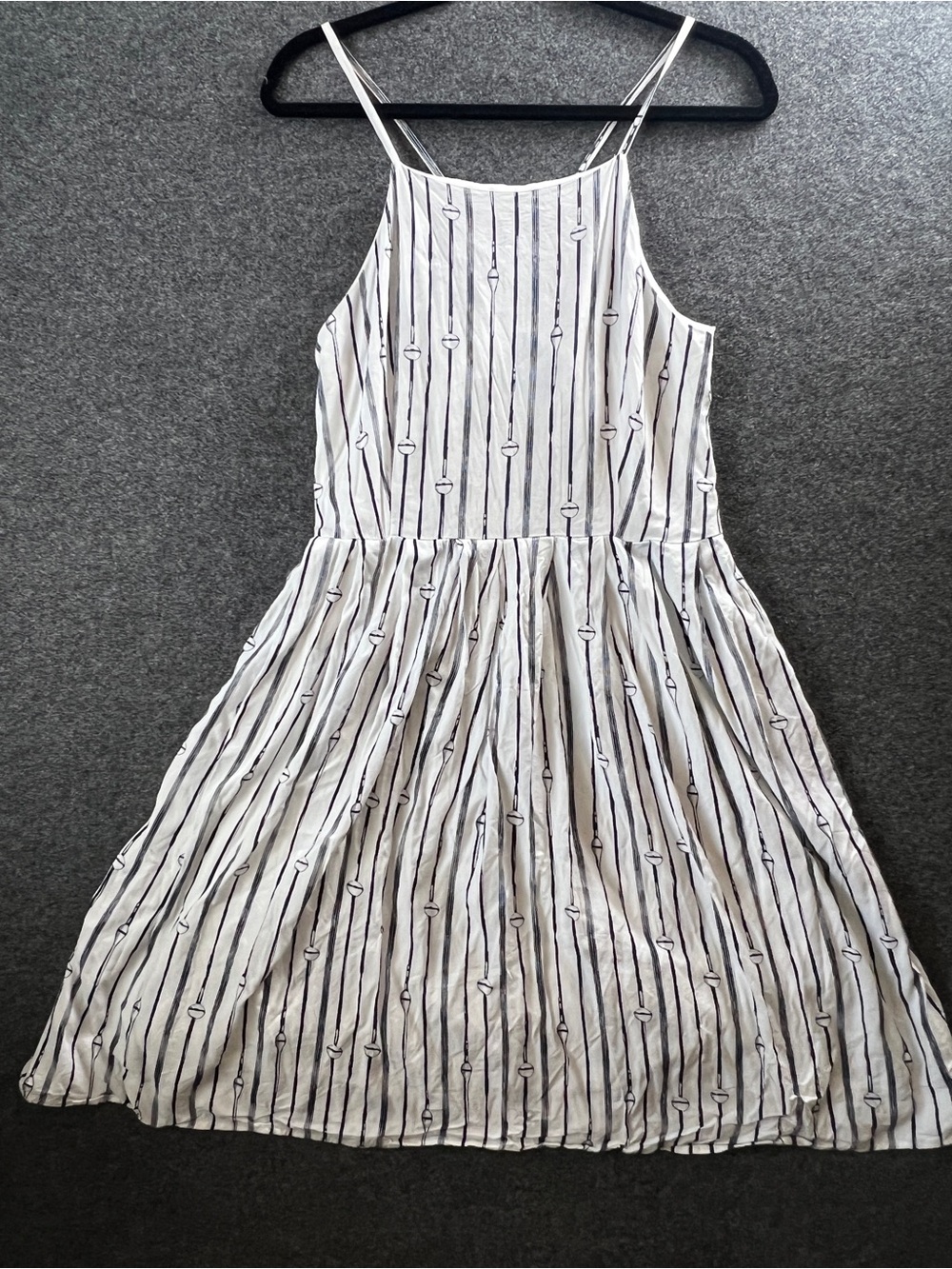 Maison Jules Size 10 White & Navy Striped Fit Flare Dress Cross Back Sleeveless